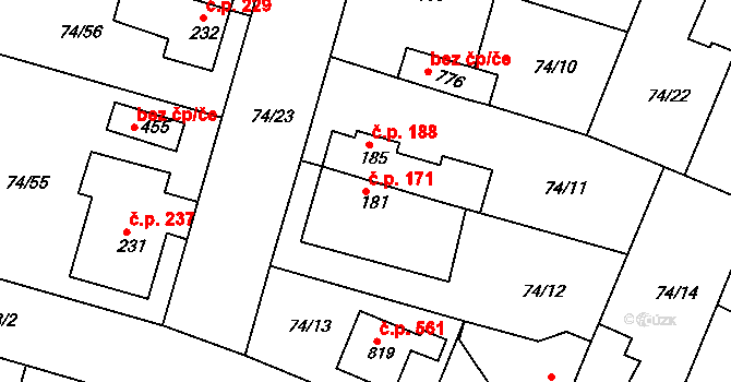 Litol 171, Lysá nad Labem na parcele st. 181 v KÚ Litol, Katastrální mapa