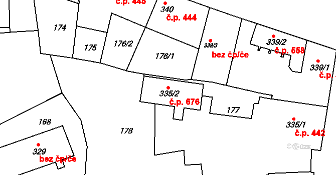 Lysá nad Labem 676 na parcele st. 335/2 v KÚ Lysá nad Labem, Katastrální mapa
