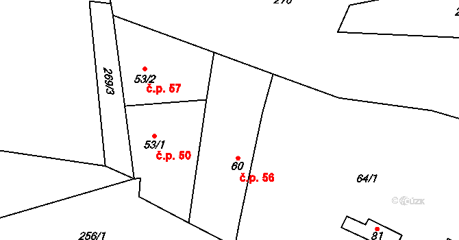 Holušice 56, Sedlice na parcele st. 60 v KÚ Holušice u Mužetic, Katastrální mapa