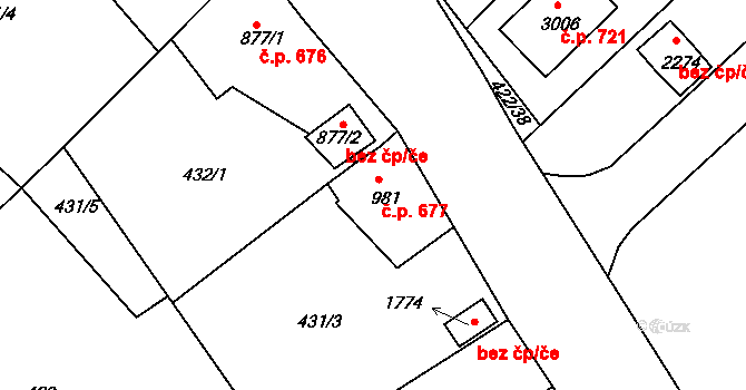 Bělá pod Bezdězem 677 na parcele st. 981 v KÚ Bělá pod Bezdězem, Katastrální mapa