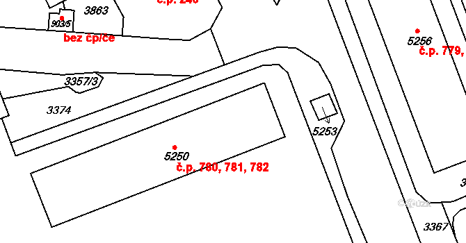 Chrudim III 780,781,782, Chrudim na parcele st. 5250 v KÚ Chrudim, Katastrální mapa