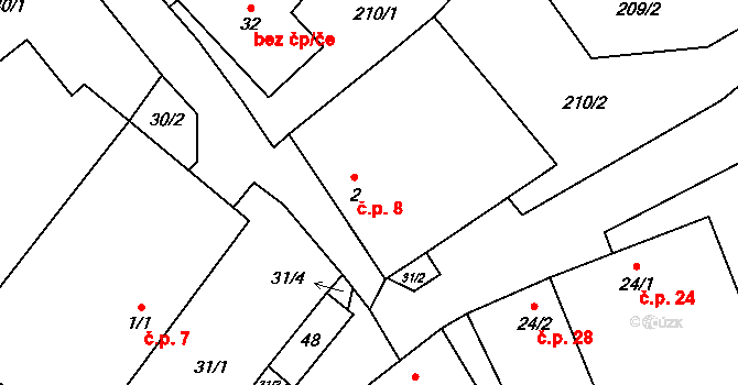 Lipice 8, Pelhřimov na parcele st. 2 v KÚ Lipice, Katastrální mapa