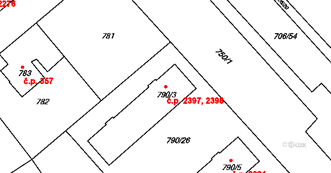 Frýdek 2397, Frýdek-Místek na parcele st. 790/3 v KÚ Frýdek, Katastrální mapa