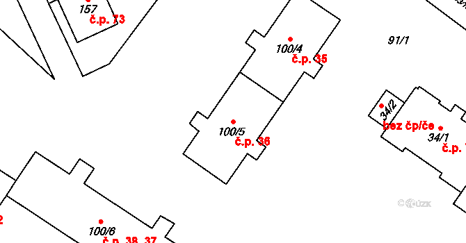 Jablunkov 36 na parcele st. 100/5 v KÚ Jablunkov, Katastrální mapa