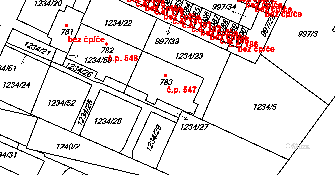 Mariánské Lázně 547 na parcele st. 783 v KÚ Mariánské Lázně, Katastrální mapa