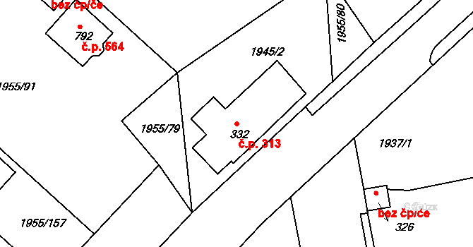 Černilov 313 na parcele st. 332 v KÚ Černilov, Katastrální mapa