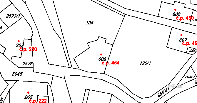 Starý Jiříkov 454, Jiříkov na parcele st. 608 v KÚ Jiříkov, Katastrální mapa