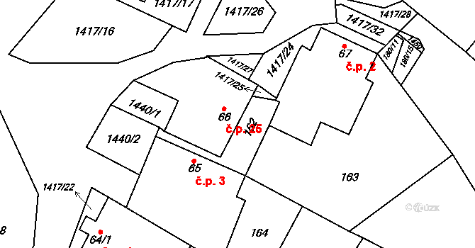 Bor 25, Suchdol nad Lužnicí na parcele st. 66 v KÚ Bor, Katastrální mapa