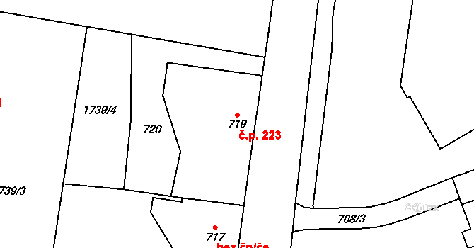 Suchdol nad Lužnicí 223 na parcele st. 719 v KÚ Suchdol nad Lužnicí, Katastrální mapa