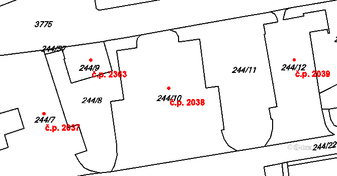 Břevnov 2038, Praha na parcele st. 244/10 v KÚ Břevnov, Katastrální mapa