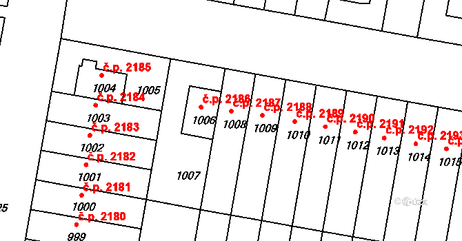 Záběhlice 2187, Praha na parcele st. 1008 v KÚ Záběhlice, Katastrální mapa