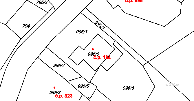 Rumburk 1 194, Rumburk na parcele st. 996/6 v KÚ Rumburk, Katastrální mapa