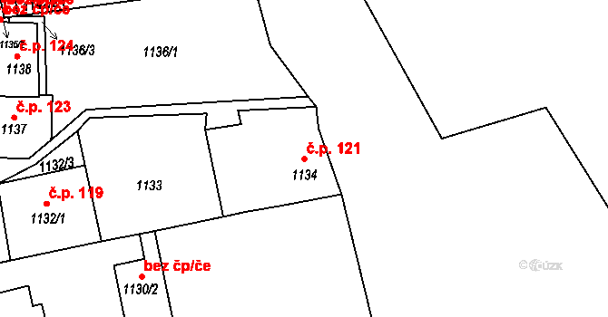 Teplické Předměstí 121, Bílina na parcele st. 1134 v KÚ Bílina, Katastrální mapa
