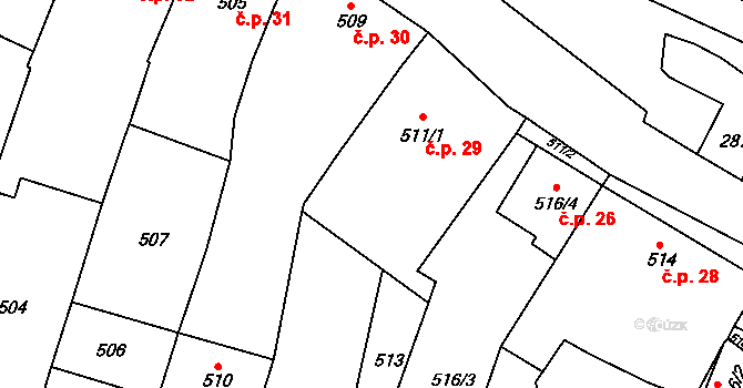 Kovalovice 29 na parcele st. 511/1 v KÚ Kovalovice, Katastrální mapa