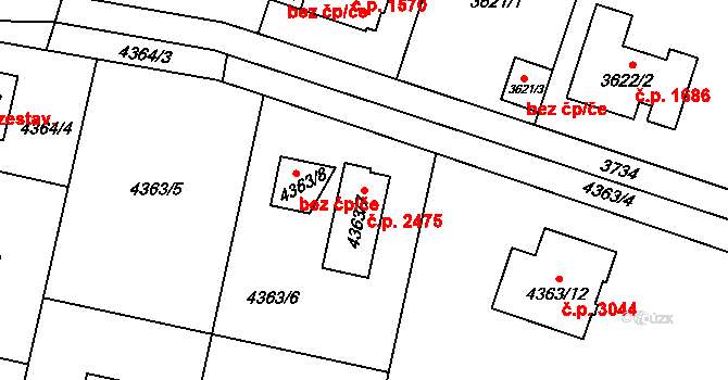 Horní Počernice 2475, Praha na parcele st. 4363/7 v KÚ Horní Počernice, Katastrální mapa