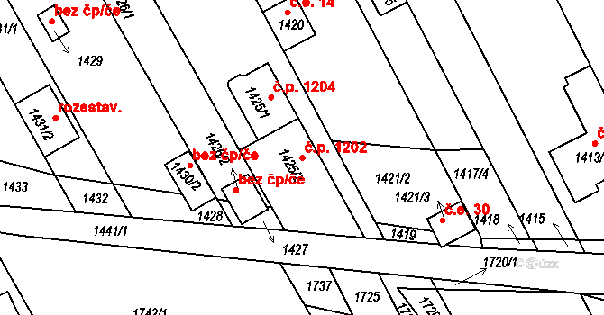 Rohatec 1202 na parcele st. 1425/2 v KÚ Rohatec, Katastrální mapa