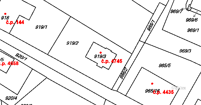 Vrkoslavice 4745, Jablonec nad Nisou na parcele st. 919/3 v KÚ Vrkoslavice, Katastrální mapa