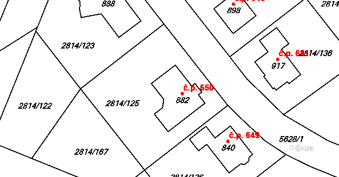 Lysice 650 na parcele st. 882 v KÚ Lysice, Katastrální mapa