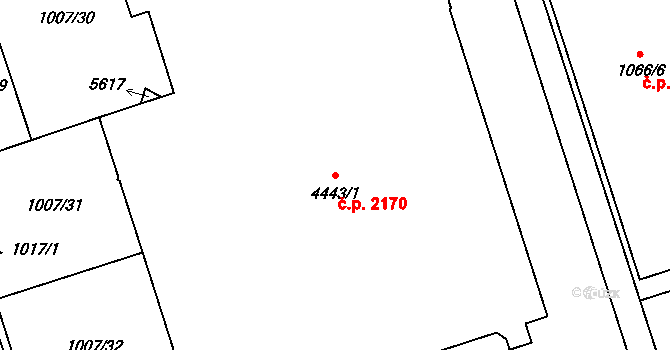 Řečkovice 2170, Brno na parcele st. 4443/1 v KÚ Řečkovice, Katastrální mapa