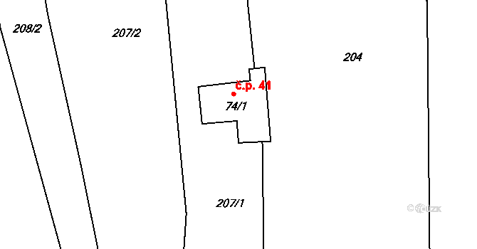 Vodná 41, Bečov nad Teplou na parcele st. 74/1 v KÚ Vodná u Bečova nad Teplou, Katastrální mapa