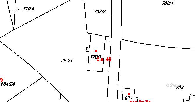 Kokonín 46, Jablonec nad Nisou na parcele st. 170/1 v KÚ Kokonín, Katastrální mapa