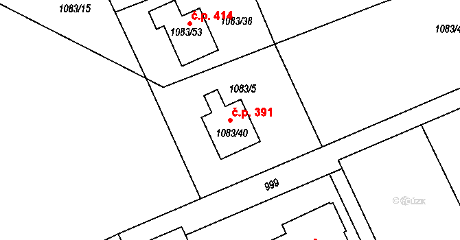 Samotišky 391 na parcele st. 1083/40 v KÚ Samotíšky, Katastrální mapa