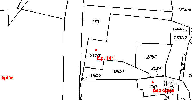 Ryžoviště 141 na parcele st. 211/1 v KÚ Ryžoviště, Katastrální mapa