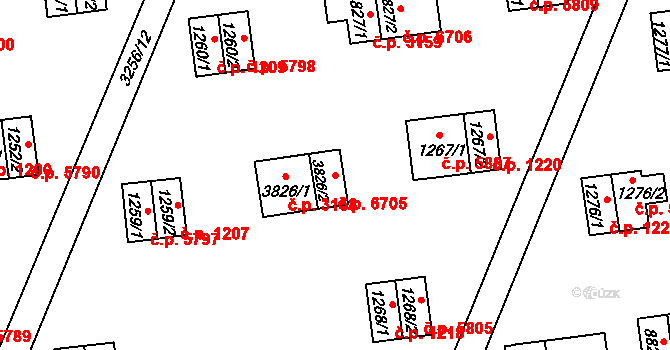 Zlín 6705 na parcele st. 3826/2 v KÚ Zlín, Katastrální mapa