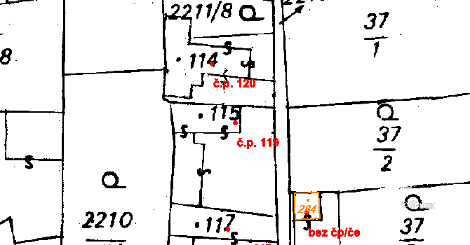 Soběšice 119 na parcele st. 115 v KÚ Soběšice u Sušice, Katastrální mapa