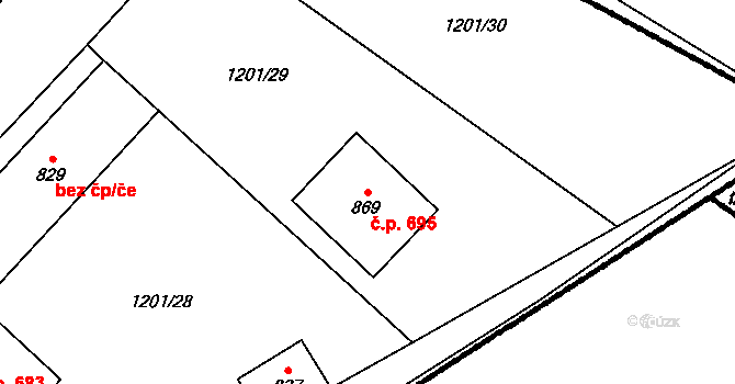 Kvasice 695 na parcele st. 869 v KÚ Kvasice, Katastrální mapa