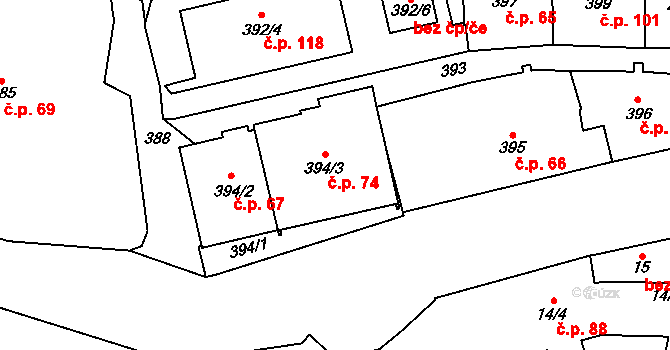 Vimperk I 74, Vimperk na parcele st. 394/3 v KÚ Vimperk, Katastrální mapa