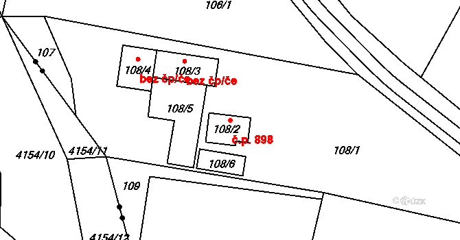 Radvanice 898, Ostrava na parcele st. 108/2 v KÚ Radvanice, Katastrální mapa