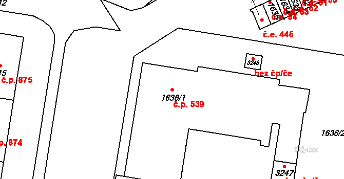 Bystřice nad Pernštejnem 539 na parcele st. 1636/1 v KÚ Bystřice nad Pernštejnem, Katastrální mapa