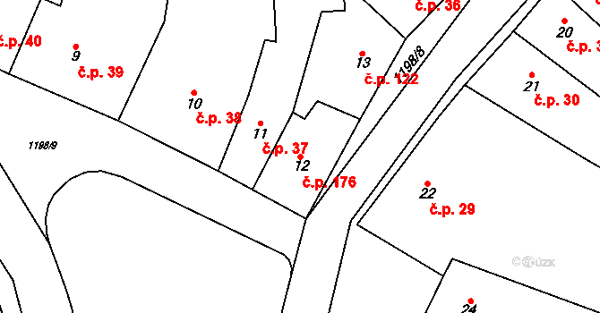 Jimramov 176 na parcele st. 12 v KÚ Jimramov, Katastrální mapa