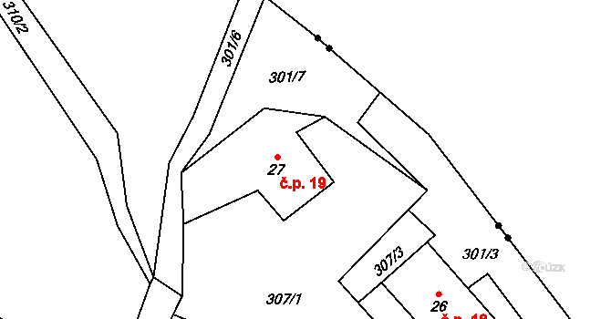 Samotín 19, Sněžné na parcele st. 27 v KÚ Samotín, Katastrální mapa