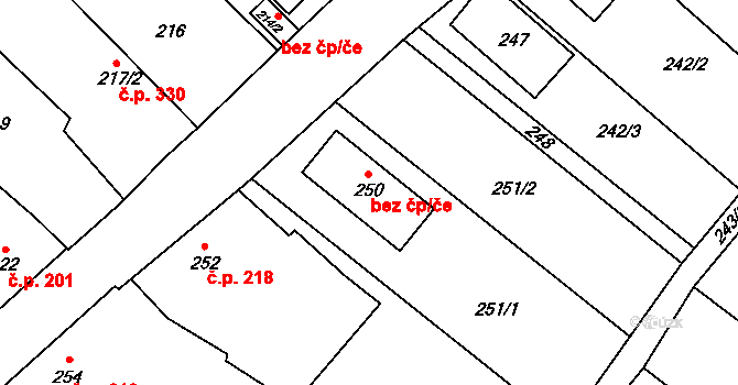 Znojmo 40956806 na parcele st. 250 v KÚ Oblekovice, Katastrální mapa