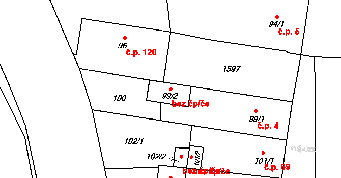 Hronov 43137806 na parcele st. 99/2 v KÚ Hronov, Katastrální mapa