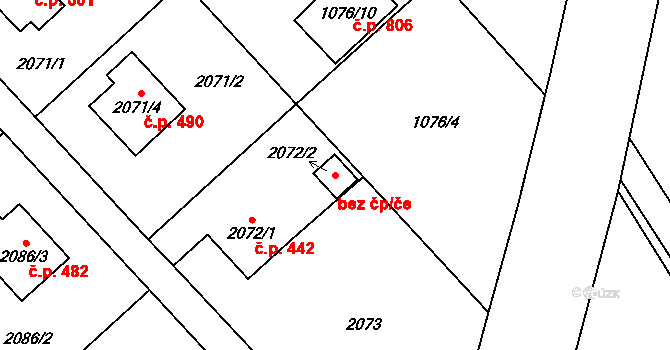 Fryčovice 43299806 na parcele st. 2072/2 v KÚ Fryčovice, Katastrální mapa