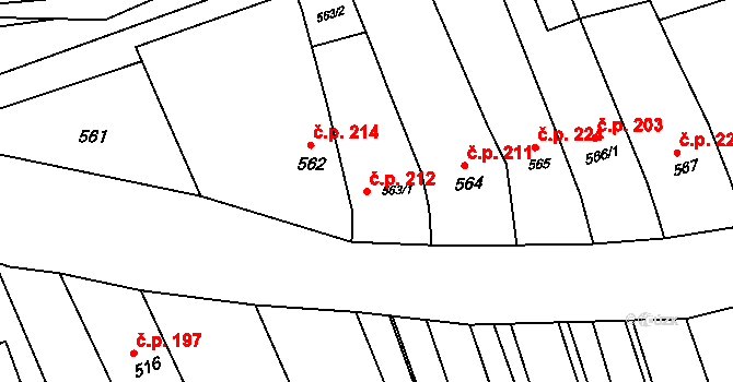 Kobeřice u Brna 212 na parcele st. 563/1 v KÚ Kobeřice u Brna, Katastrální mapa