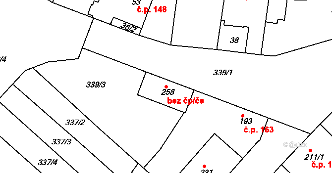 Smiřice 49520806 na parcele st. 258 v KÚ Smiřice, Katastrální mapa