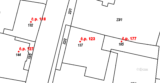 Čimelice 123 na parcele st. 137 v KÚ Čimelice, Katastrální mapa