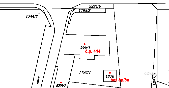 Králíky 414 na parcele st. 558/1 v KÚ Králíky, Katastrální mapa