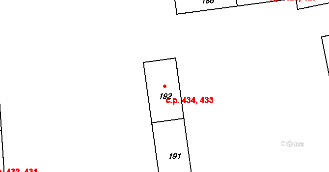 Líně 433,434 na parcele st. 192 v KÚ Líně, Katastrální mapa