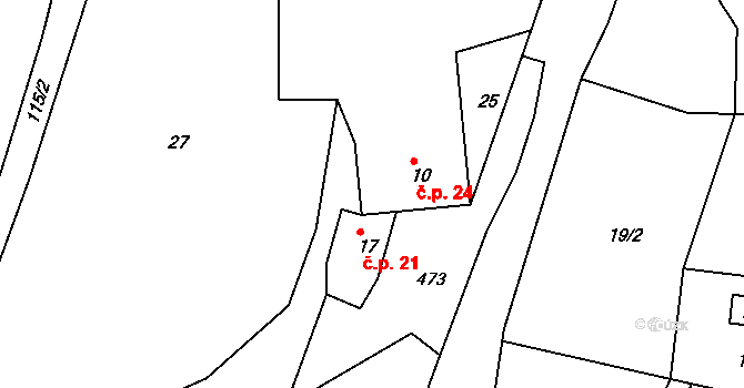 Nuzerov 24, Sušice na parcele st. 10 v KÚ Nuzerov, Katastrální mapa
