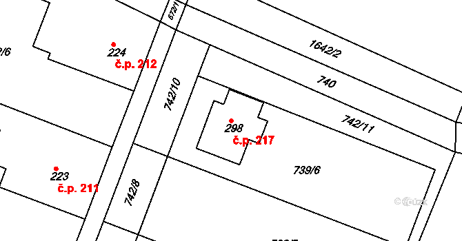 Horní Roveň 217, Dolní Roveň na parcele st. 298 v KÚ Horní Roveň, Katastrální mapa