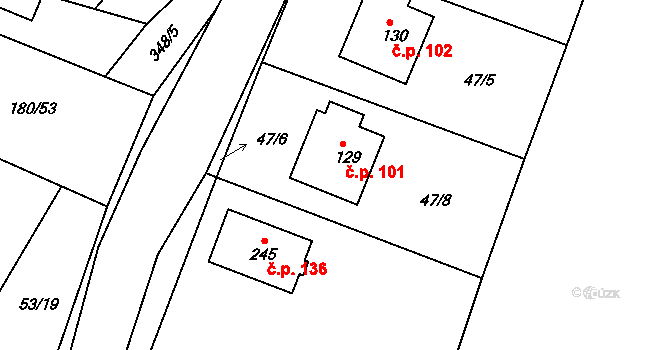 Jezbořice 101 na parcele st. 129 v KÚ Jezbořice, Katastrální mapa