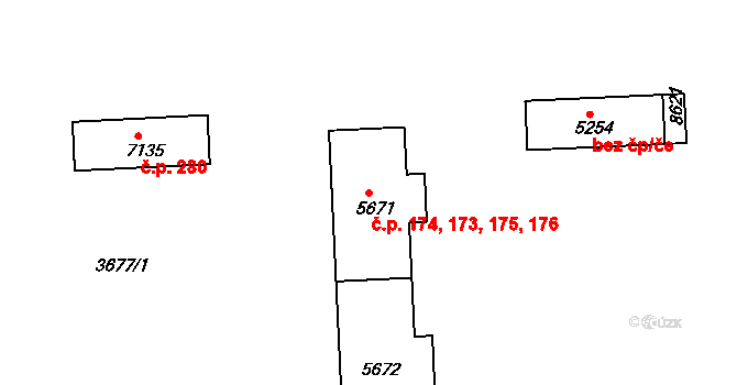 Polabiny 173,174,175,176, Pardubice na parcele st. 5672 v KÚ Pardubice, Katastrální mapa