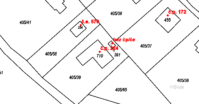 Luka pod Medníkem 224, Jílové u Prahy na parcele st. 710 v KÚ Luka pod Medníkem, Katastrální mapa