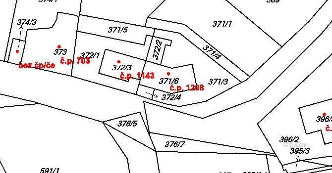 Třemošná 1208 na parcele st. 371/6 v KÚ Třemošná, Katastrální mapa