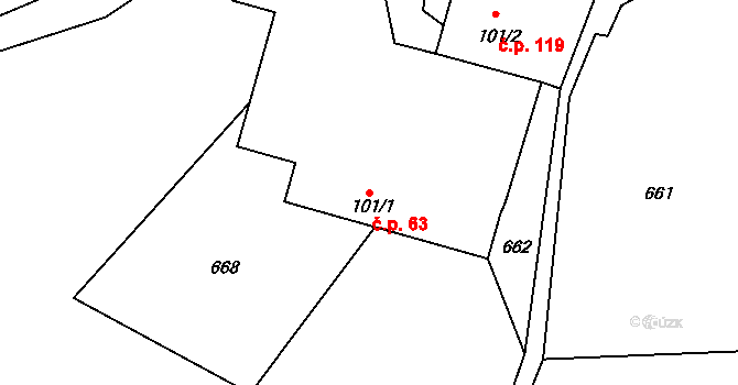 Kamenka 63, Odry na parcele st. 101/1 v KÚ Kamenka, Katastrální mapa